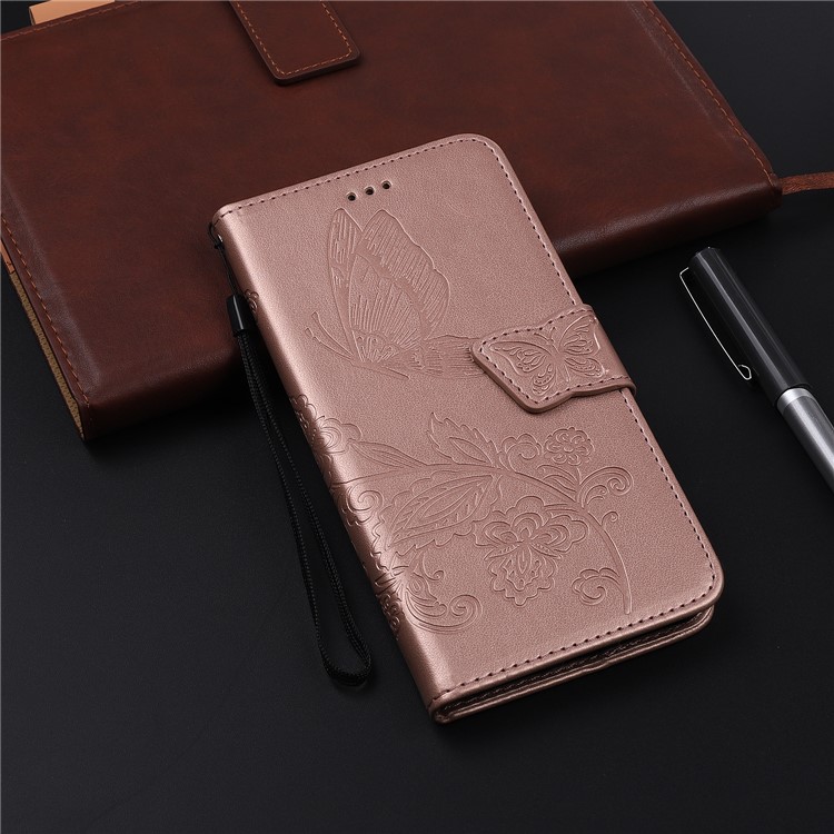 Imprint Flower Butterflies Leather Wallet Phone Cover for Xiaomi Redmi Note 8 Pro - Rose Gold-12