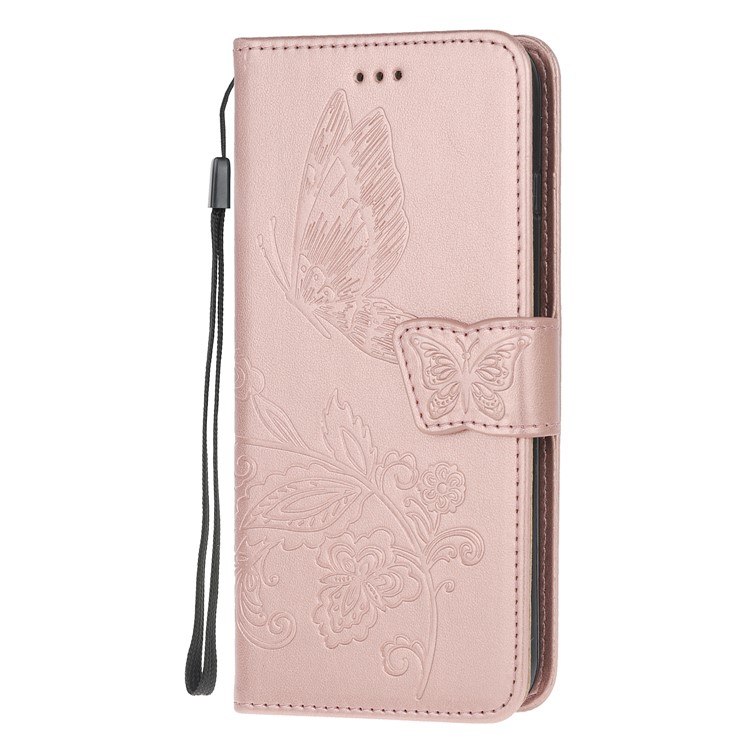Imprint Flower Butterflies Leather Wallet Phone Cover for Xiaomi Redmi Note 8 Pro - Rose Gold-2