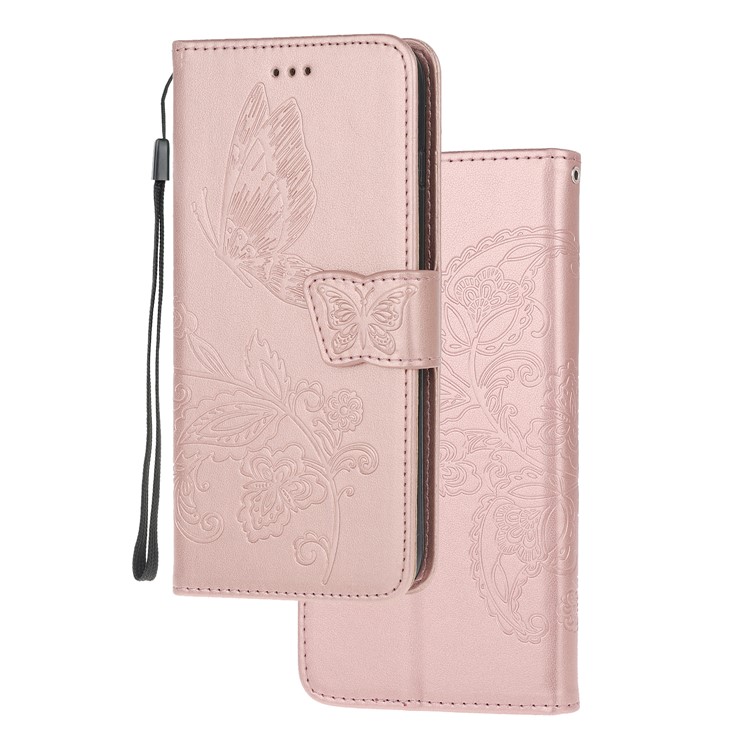 Imprint Flower Butterflies Leather Wallet Phone Cover for Xiaomi Redmi Note 8 Pro - Rose Gold-3