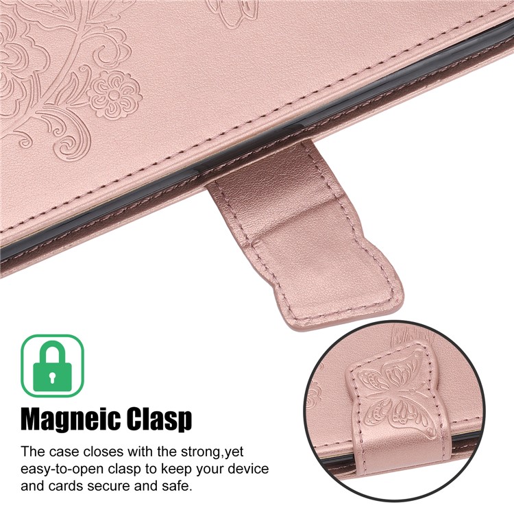 Imprint Flower Butterflies Leather Wallet Phone Cover for Xiaomi Redmi Note 8 Pro - Rose Gold-4