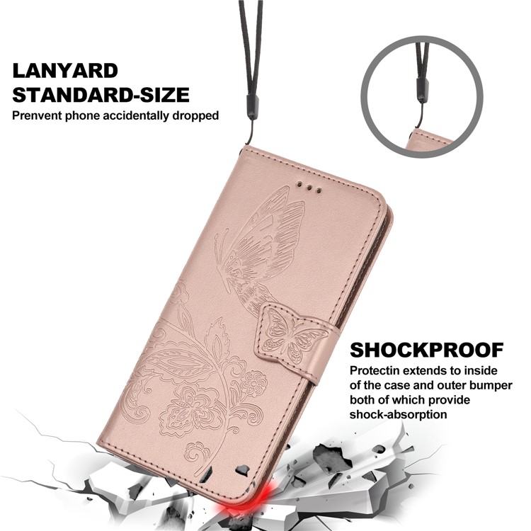 Imprint Flower Butterflies Leather Wallet Phone Cover for Xiaomi Redmi Note 8 Pro - Rose Gold-7