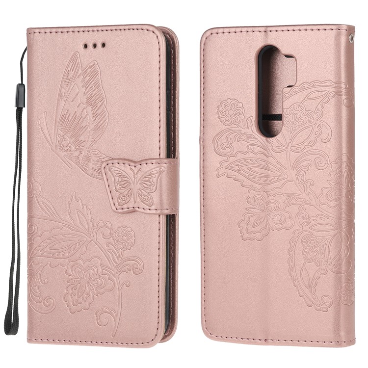 Imprint Flower Butterflies Leather Wallet Phone Cover for Xiaomi Redmi Note 8 Pro - Rose Gold-8