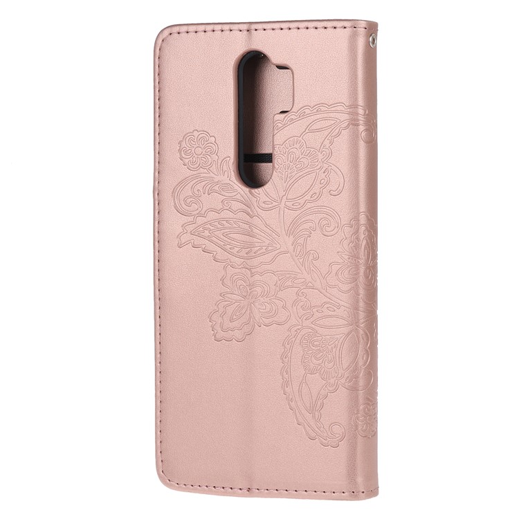 Imprint Flower Butterflies Leather Wallet Phone Cover for Xiaomi Redmi Note 8 Pro - Rose Gold-9