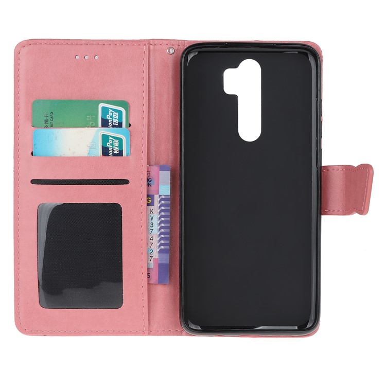 Imprint Flower Butterflies Leather Wallet Phone Cover for Xiaomi Redmi Note 8 Pro - Pink-11