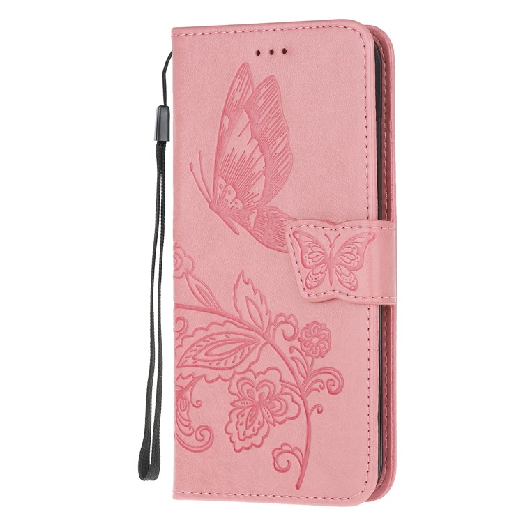 Imprint Flower Butterflies Leather Wallet Phone Cover for Xiaomi Redmi Note 8 Pro - Pink-2