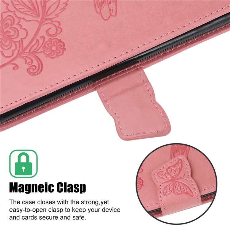 Imprint Flower Butterflies Leather Wallet Phone Cover for Xiaomi Redmi Note 8 Pro - Pink-3