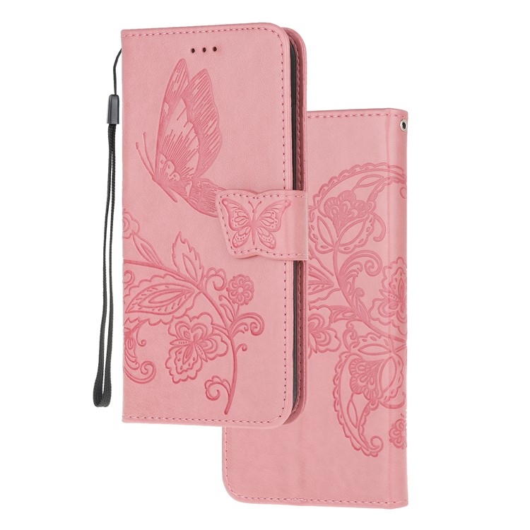 Imprint Flower Butterflies Leather Wallet Phone Cover for Xiaomi Redmi Note 8 Pro - Pink-4