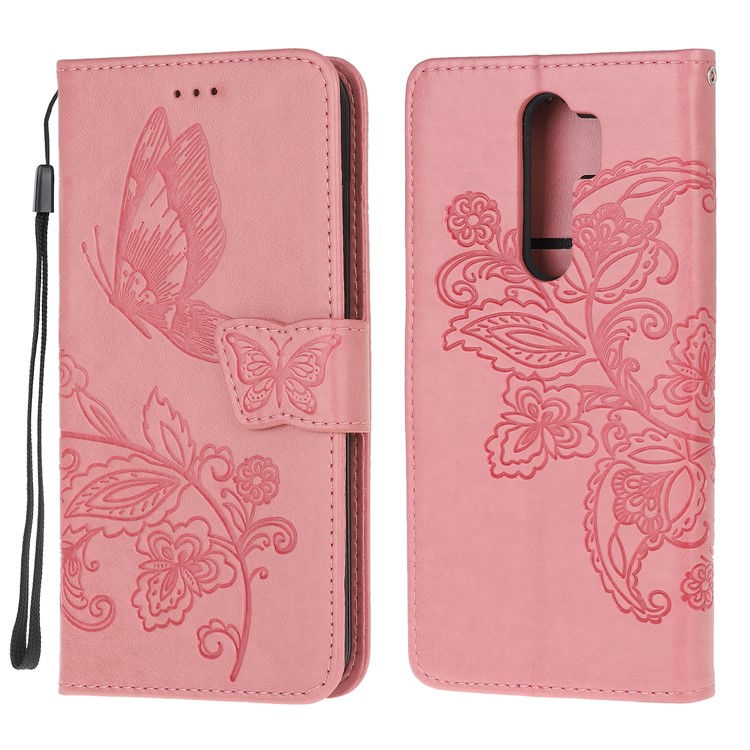 Imprint Flower Butterflies Leather Wallet Phone Cover for Xiaomi Redmi Note 8 Pro - Pink-8