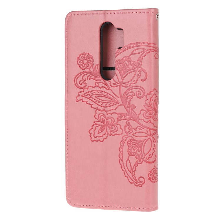 Imprint Flower Butterflies Leather Wallet Phone Cover for Xiaomi Redmi Note 8 Pro - Pink-9