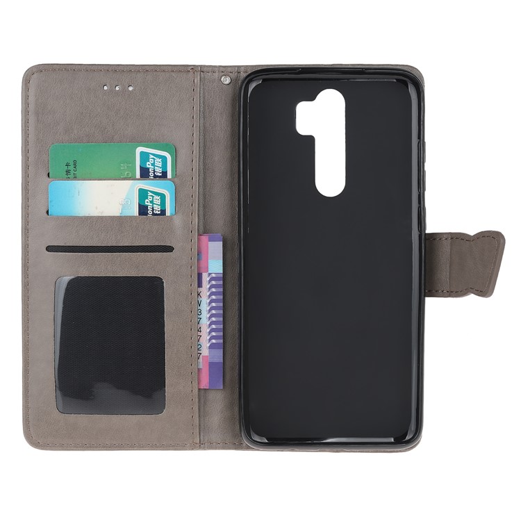 Imprint Flower Butterflies Leather Wallet Phone Cover for Xiaomi Redmi Note 8 Pro - Grey-11