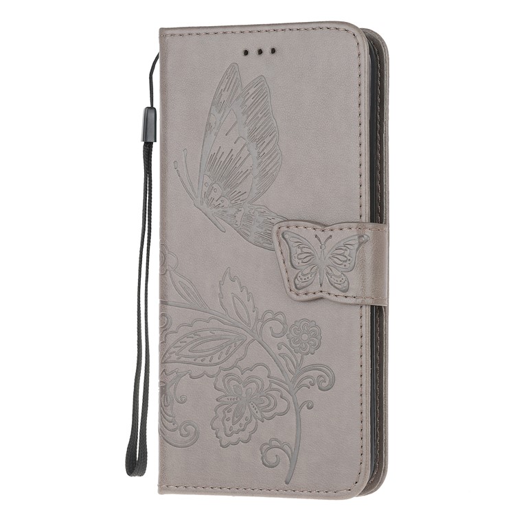 Imprint Flower Butterflies Leather Wallet Phone Cover for Xiaomi Redmi Note 8 Pro - Grey-2
