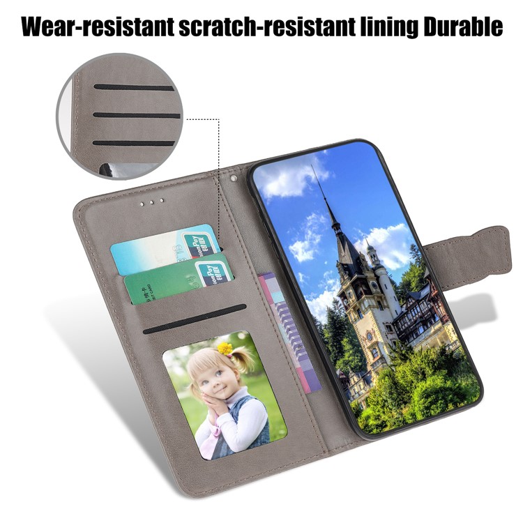 Imprint Flower Butterflies Leather Wallet Phone Cover for Xiaomi Redmi Note 8 Pro - Grey-5