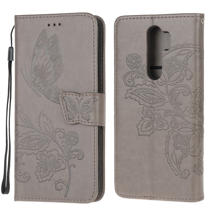 Imprint Flower Butterflies Leather Wallet Phone Cover for Xiaomi Redmi Note 8 Pro - Grey-8