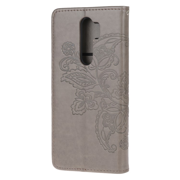 Imprint Flower Butterflies Leather Wallet Phone Cover for Xiaomi Redmi Note 8 Pro - Grey-9