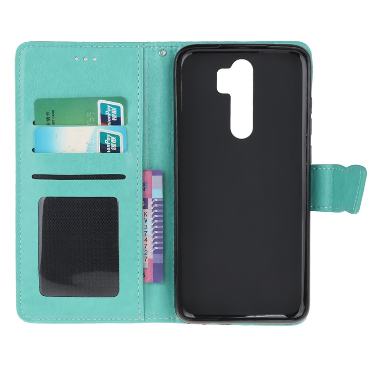 Imprint Flower Butterflies Leather Wallet Phone Cover for Xiaomi Redmi Note 8 Pro - Cyan-11