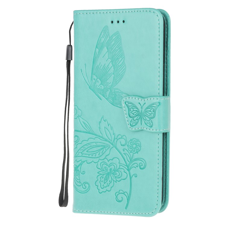 Imprint Flower Butterflies Leather Wallet Phone Cover for Xiaomi Redmi Note 8 Pro - Cyan-2