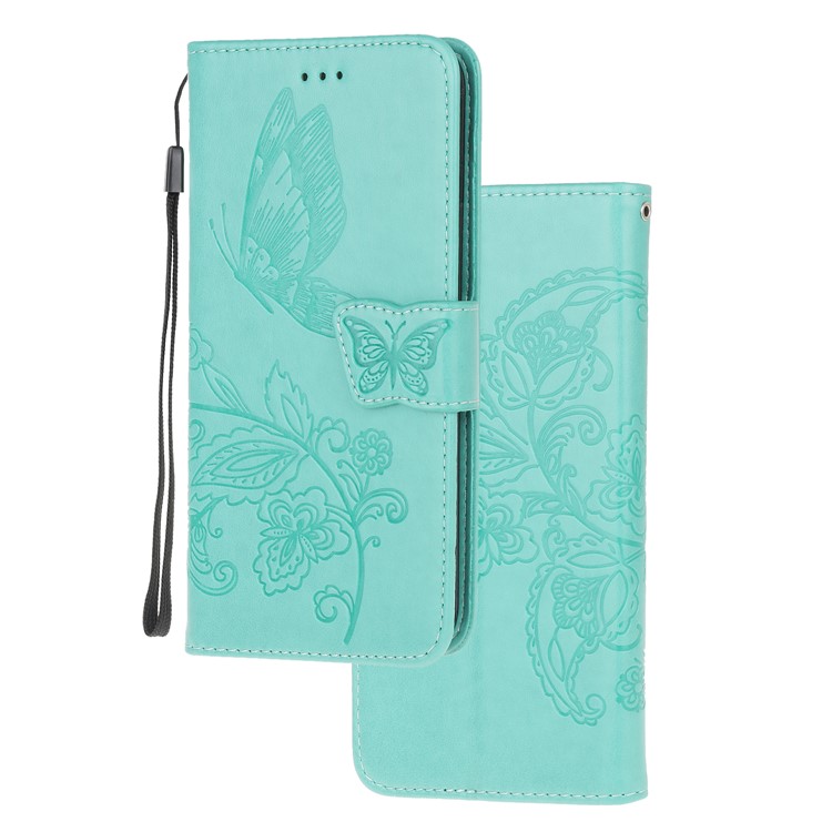 Imprint Flower Butterflies Leather Wallet Phone Cover for Xiaomi Redmi Note 8 Pro - Cyan-3