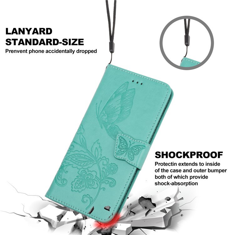 Imprint Flower Butterflies Leather Wallet Phone Cover for Xiaomi Redmi Note 8 Pro - Cyan-7