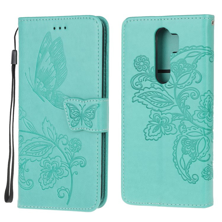 Imprint Flower Butterflies Leather Wallet Phone Cover for Xiaomi Redmi Note 8 Pro - Cyan-8