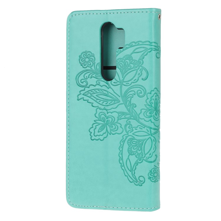 Imprint Flower Butterflies Leather Wallet Phone Cover for Xiaomi Redmi Note 8 Pro - Cyan-9