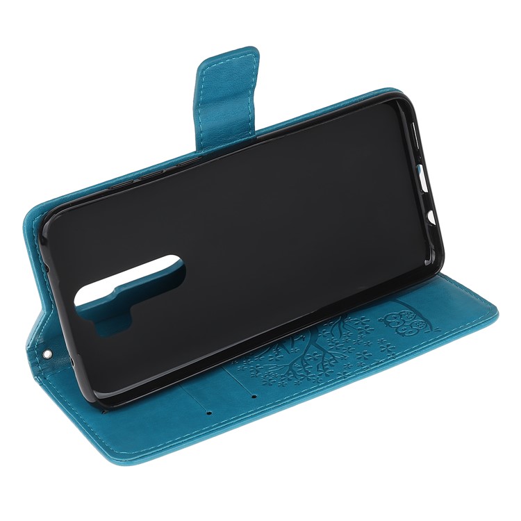 Imprint Workmanship Tree Owl Magnetic Wallet PU Leather Cover for Xiaomi Redmi Note 8 Pro - Blue-4