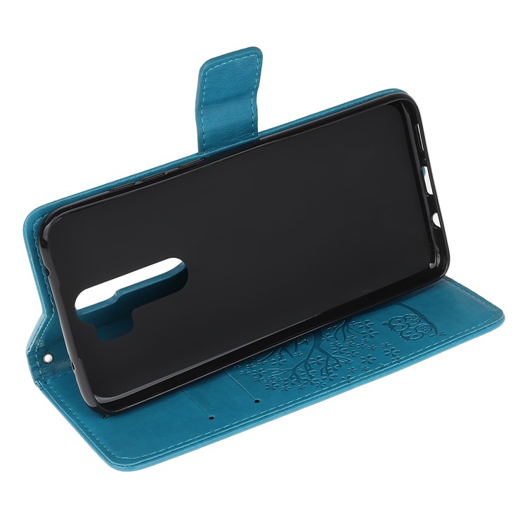 Empreinte Fabrication Arbre Portefeuille Magnétique PU Couverture de Cuir PU Pour Xiaomi Redmi Note 8 Pro - Bleu