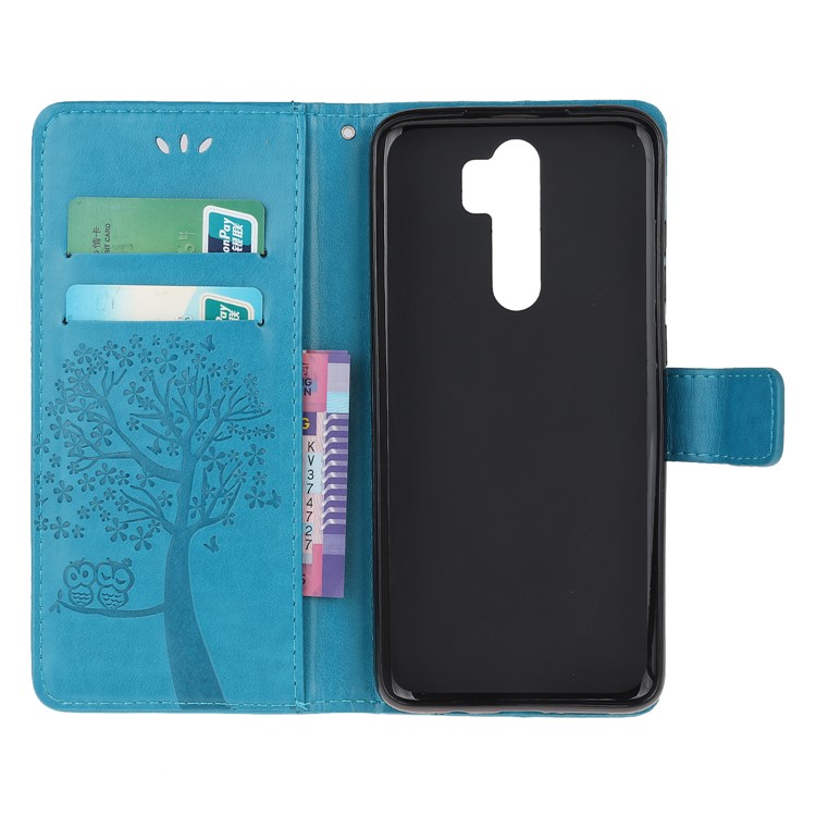 Imprint Workmanship Tree Owl Magnetic Wallet PU Leather Cover for Xiaomi Redmi Note 8 Pro - Blue-5