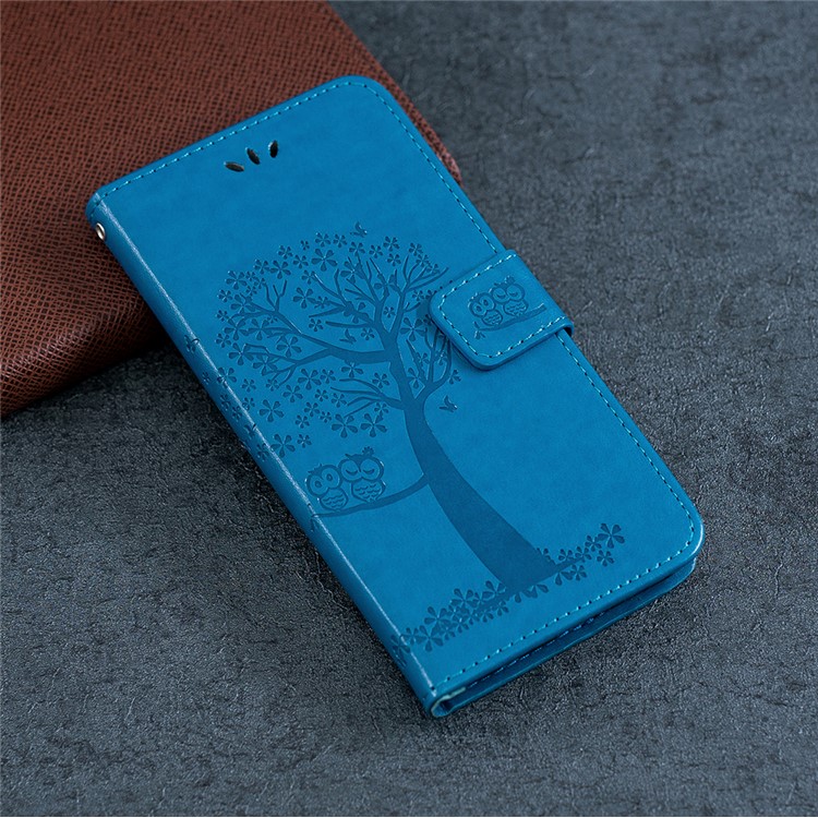 Empreinte Fabrication Arbre Portefeuille Magnétique PU Couverture de Cuir PU Pour Xiaomi Redmi Note 8 Pro - Bleu