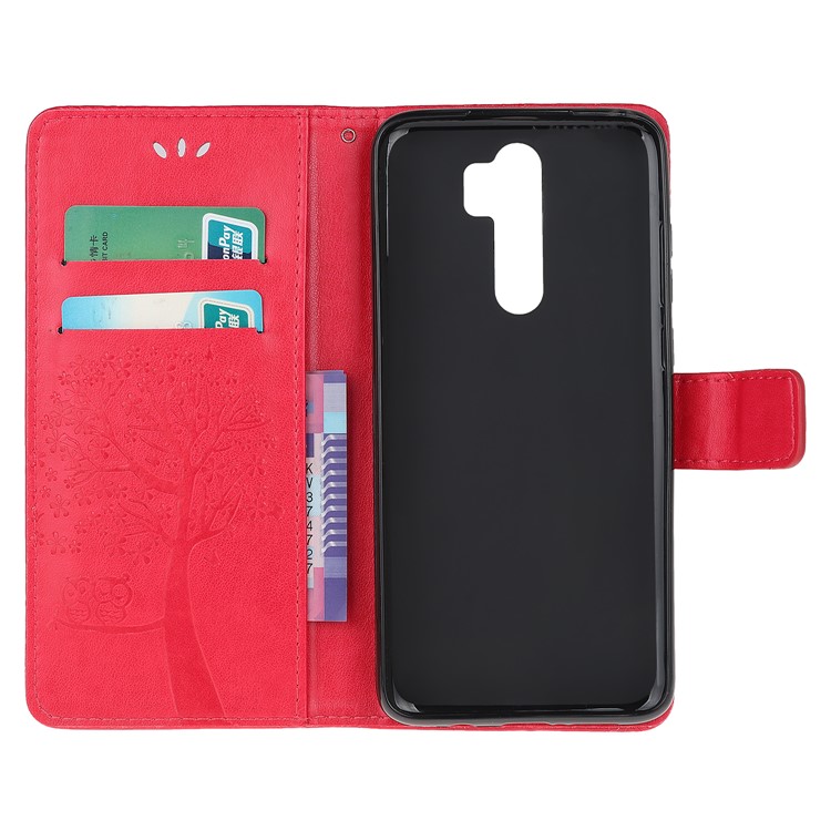 Imprint Workmanship Tree Owl Magnetic Wallet PU Leather Cover for Xiaomi Redmi Note 8 Pro - Rose-5
