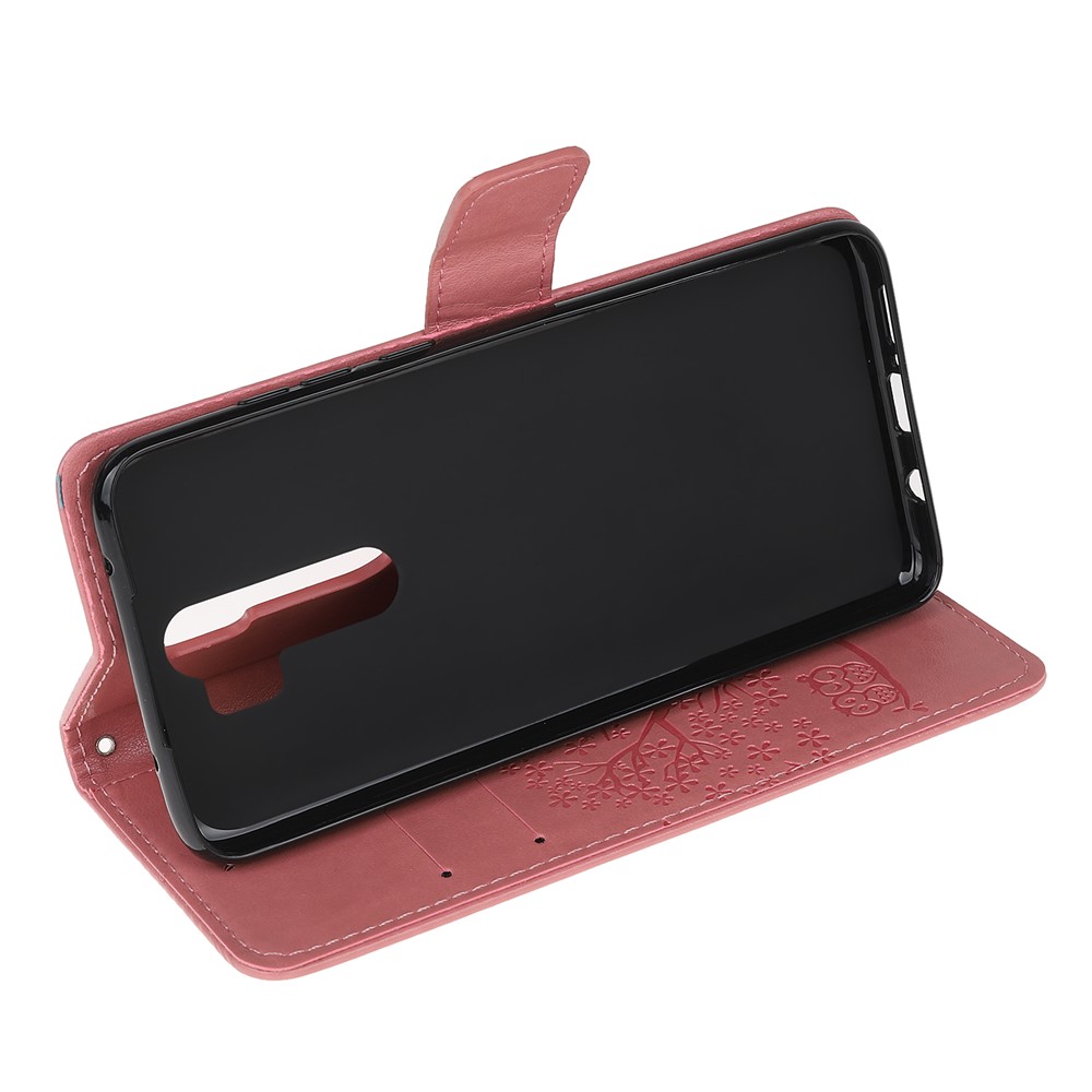 Imprint Workmanship Tree Owl Magnetic Wallet PU Leather Cover for Xiaomi Redmi Note 8 Pro - Pink-3