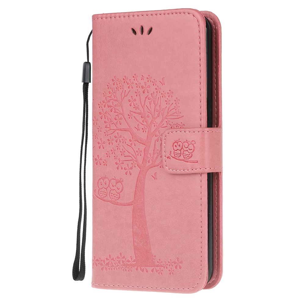 Imprint Workmanship Tree Owl Magnetic Wallet PU Leather Cover for Xiaomi Redmi Note 8 Pro - Pink-6
