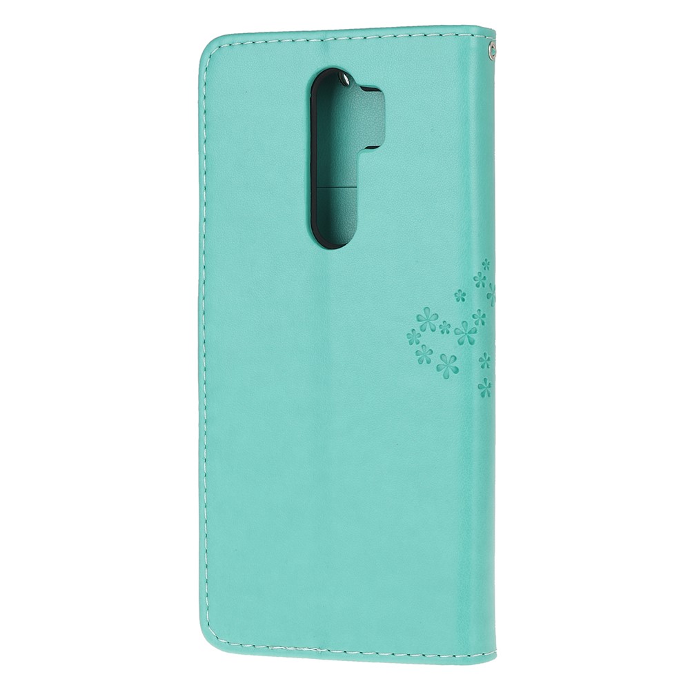 Imprint Workmanship Tree Owl Magnetic Wallet PU Leather Cover for Xiaomi Redmi Note 8 Pro - Cyan-3