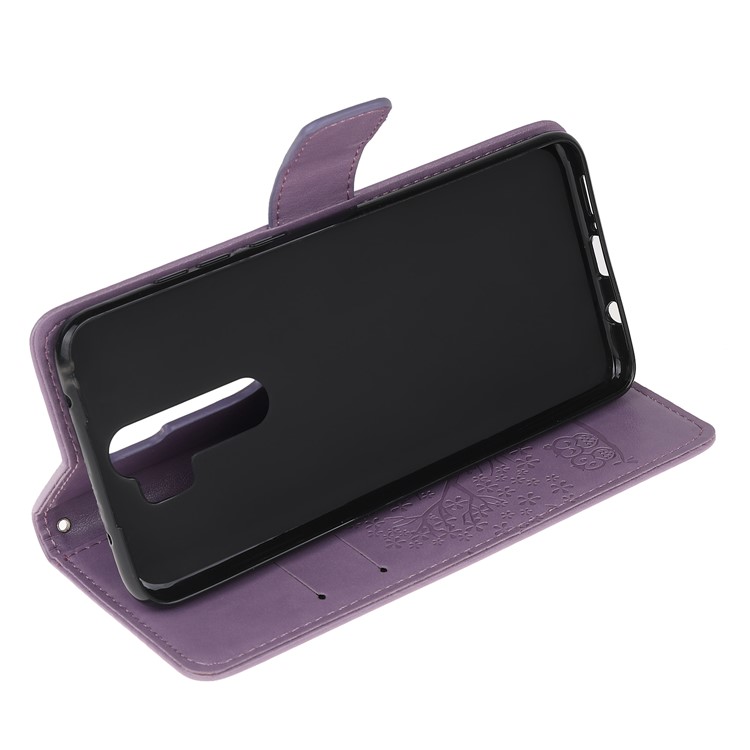 Imprint Workmanship Tree Owl Magnetic Wallet PU Leather Cover for Xiaomi Redmi Note 8 Pro - Light Purple-4