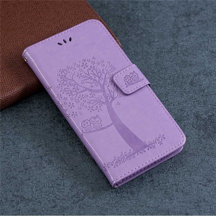 Imprint Workmanship Tree Owl Magnetic Wallet PU Leather Cover for Xiaomi Redmi Note 8 Pro - Light Purple-7