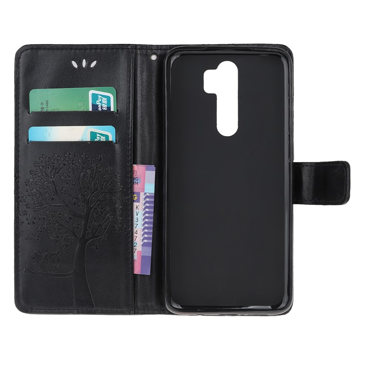 Imprint Workmanship Tree Owl Magnetic Wallet PU Leather Cover for Xiaomi Redmi Note 8 Pro - Black-5