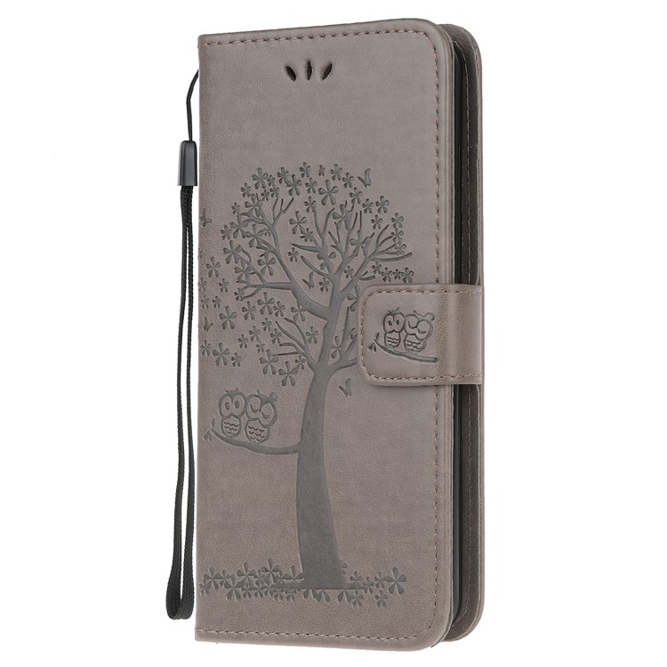 Imprint Workmanship Tree Owl Magnetic Wallet PU Leather Cover for Xiaomi Redmi Note 8 Pro - Grey-2
