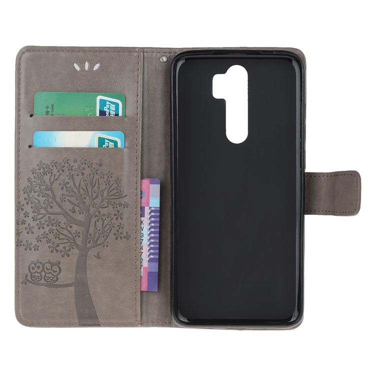 Imprint Workmanship Tree Owl Magnetic Wallet PU Leather Cover for Xiaomi Redmi Note 8 Pro - Grey-5