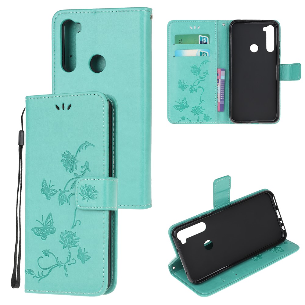 Caso Portafogli In Pelle Fiore Farfalla Impronta Per Xiaomi Redmi Nota 8 - Verde-1