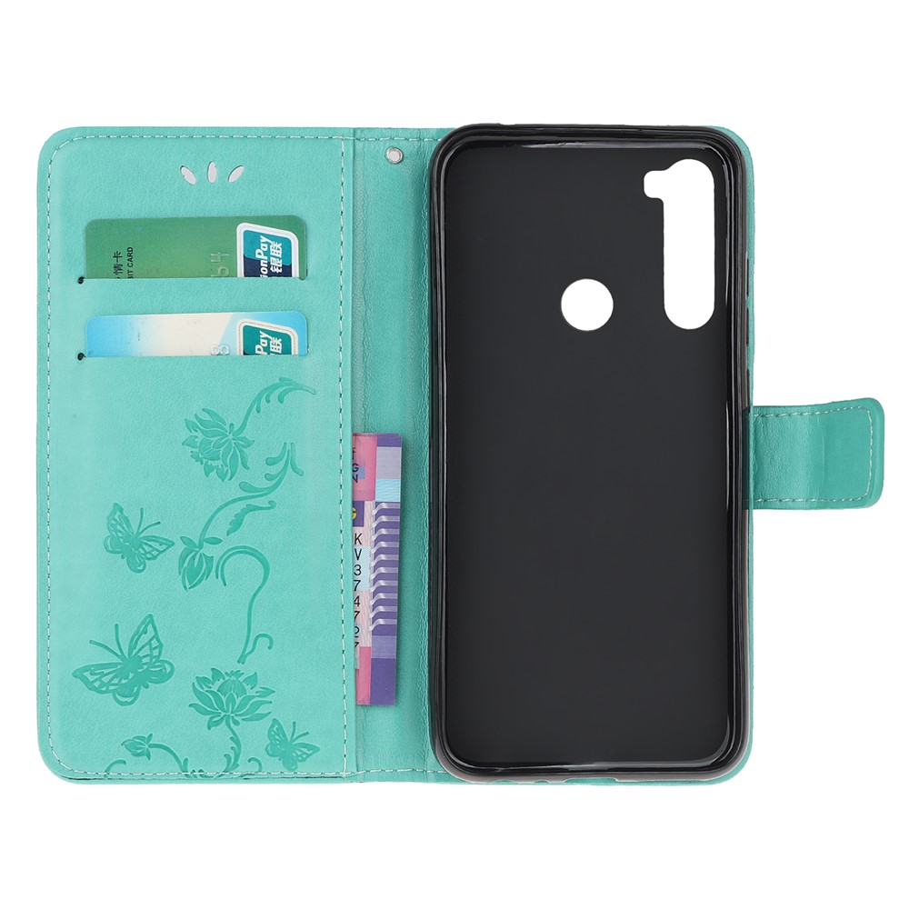 Empreinte Butterfly Flower en Cuir Portefeuille Pour Xiaomi Redmi Note 8 - Vert