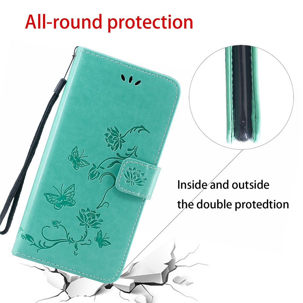 Empreinte Butterfly Flower en Cuir Portefeuille Pour Xiaomi Redmi Note 8 - Vert