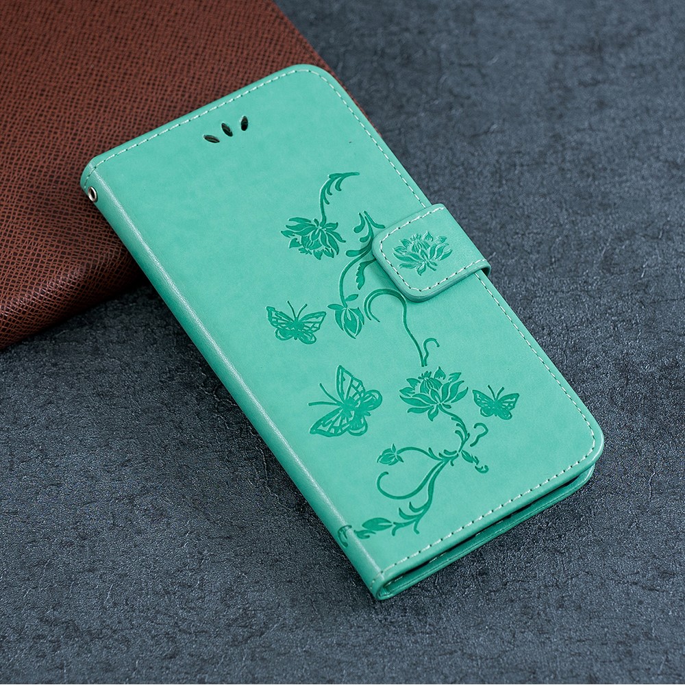 Custodia Per Portafoglio in Pelle di Fiore di Farfalla Per Xiaomi Redmi Note 8 - Verde