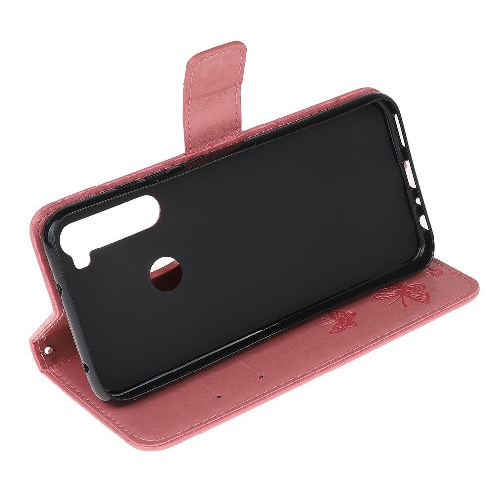 Imprint Butterfly Flower Leather Wallet Case for Xiaomi Redmi Note 8 - Pink-4
