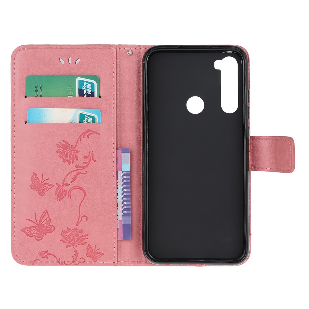 Imprint Butterfly Flower Leather Wallet Case for Xiaomi Redmi Note 8 - Pink-5