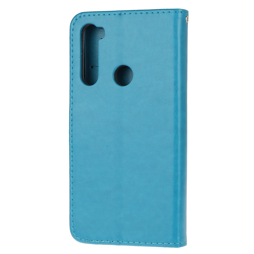 Imprint Butterfly Flower Leather Wallet Case for Xiaomi Redmi Note 8 - Blue-3