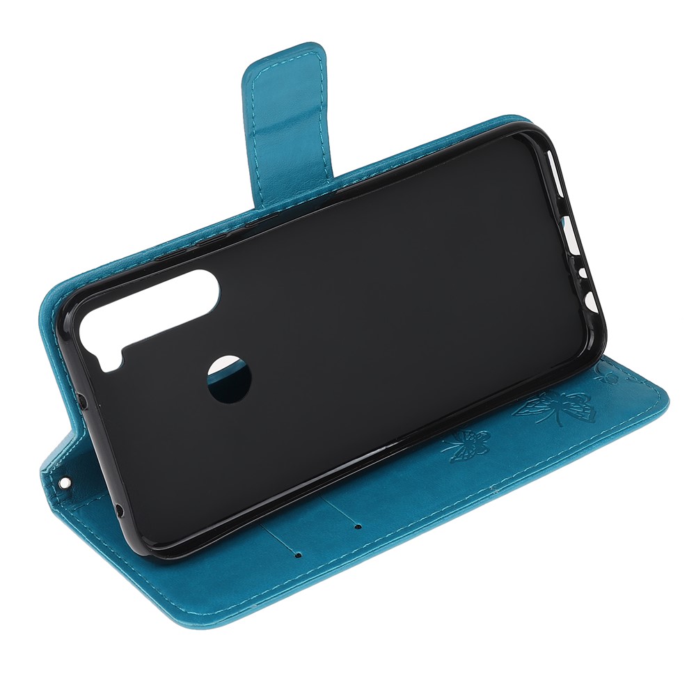 Imprint Butterfly Flower Leather Wallet Case for Xiaomi Redmi Note 8 - Blue-4