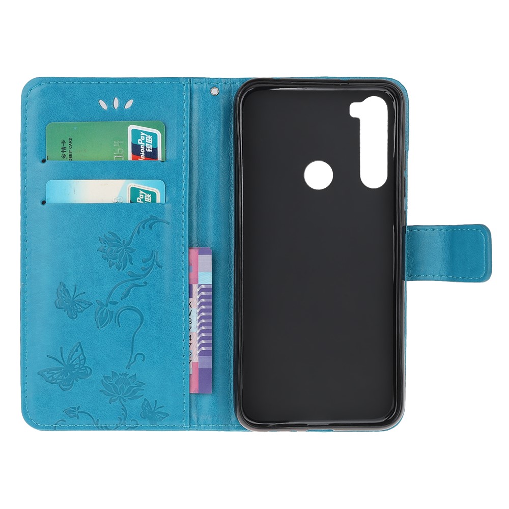 Imprint Butterfly Flower Leather Wallet Case for Xiaomi Redmi Note 8 - Blue-5