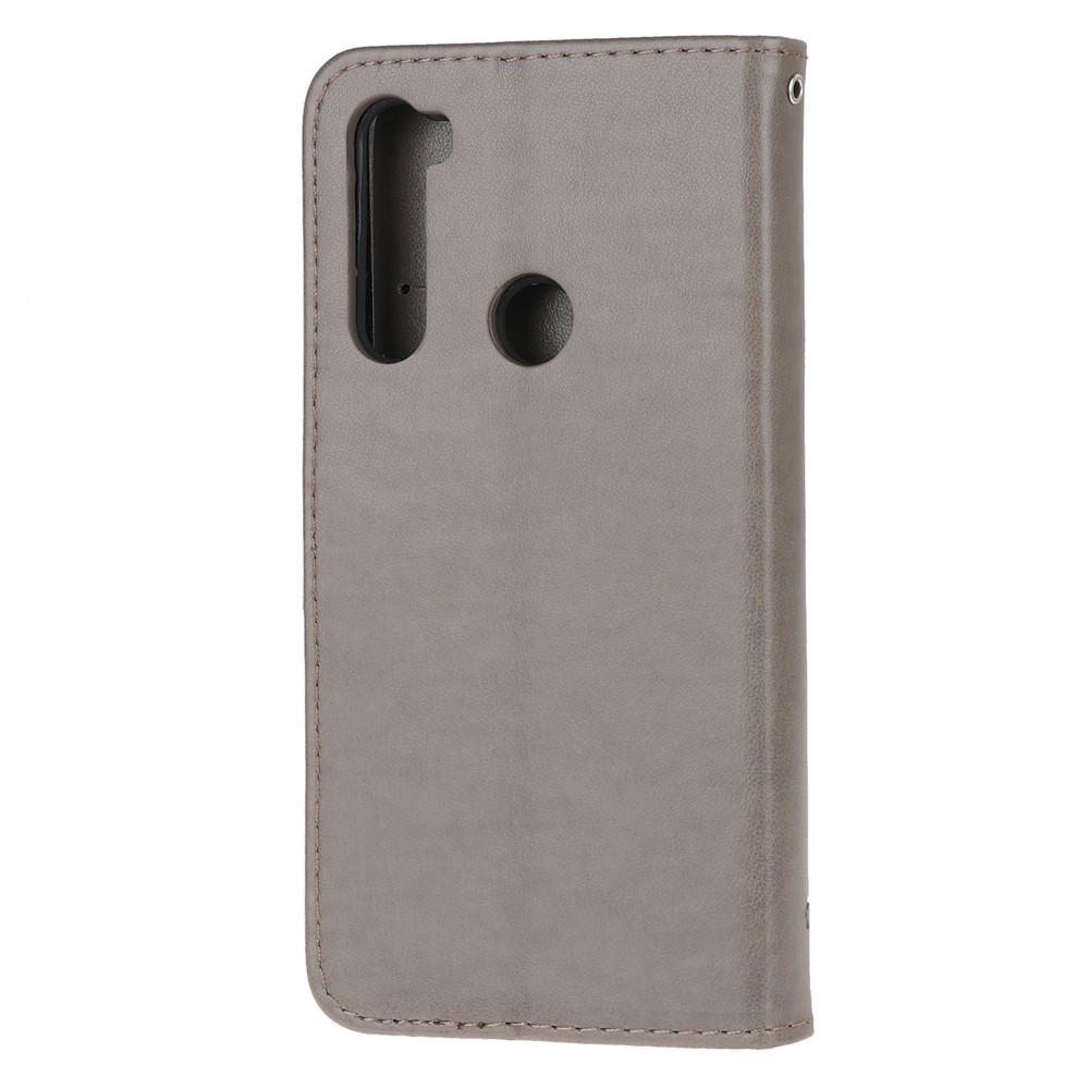 Imprint Butterfly Flower Leather Wallet Case for Xiaomi Redmi Note 8 - Grey-3