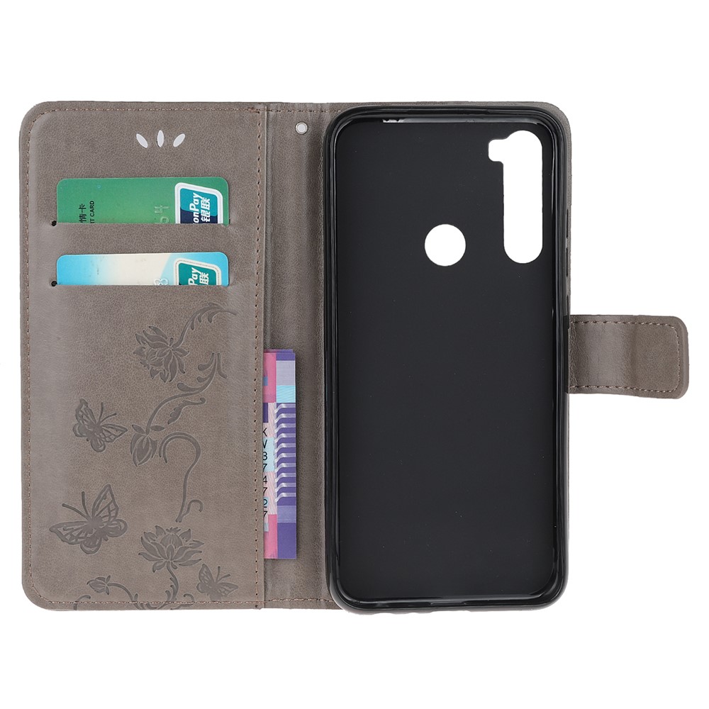 Imprint Butterfly Flower Leather Wallet Case for Xiaomi Redmi Note 8 - Grey-5