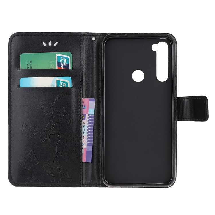 Imprint Butterfly Flower Leather Wallet Case for Xiaomi Redmi Note 8 - Black-4