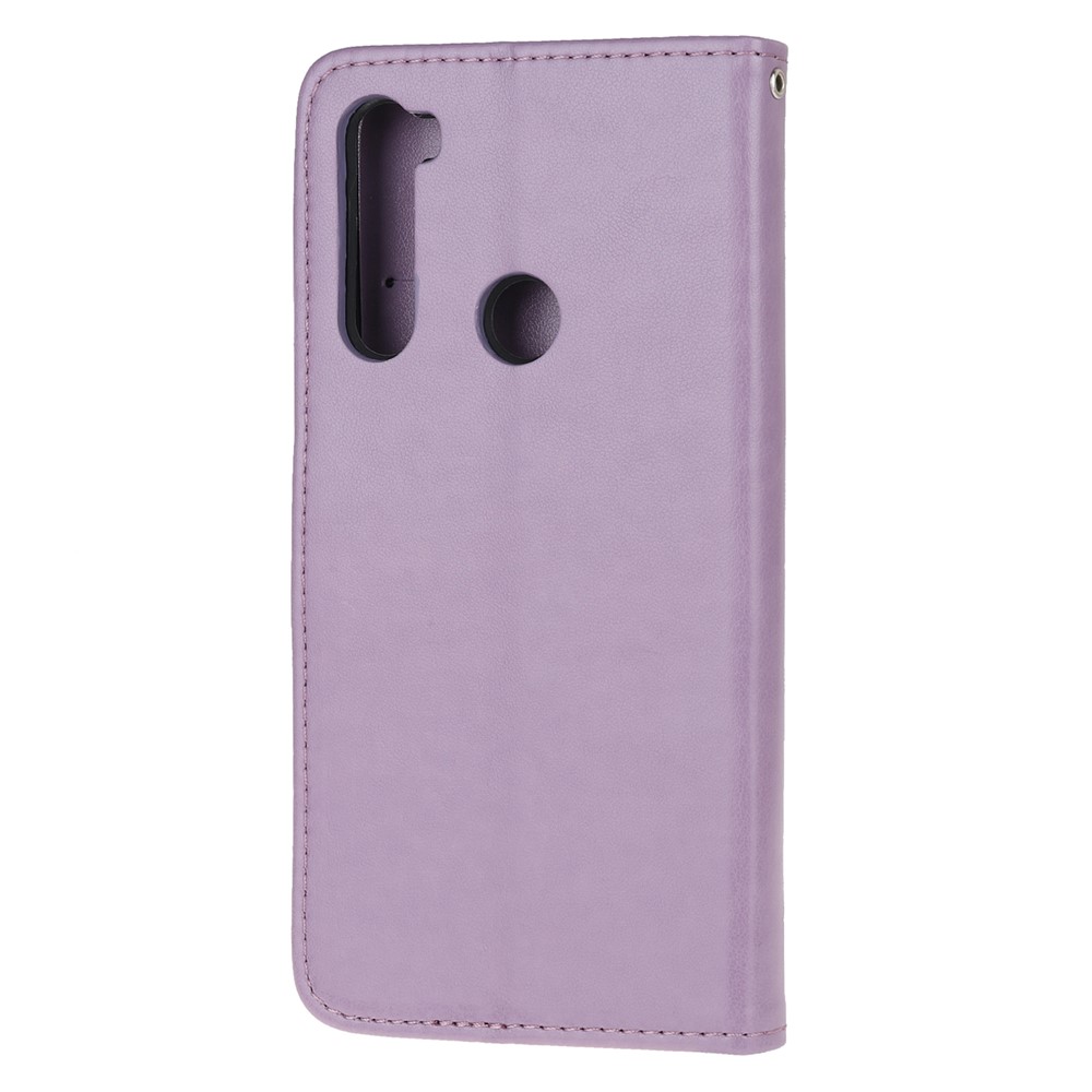 Imprint Butterfly Flower Leather Wallet Case for Xiaomi Redmi Note 8 - Light Purple-3